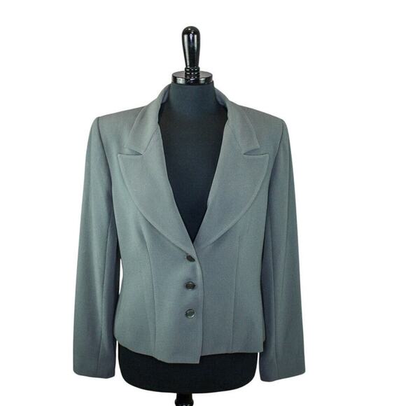 Linda Lundstrom Sage Green Gray Blazer Jacket Short Minimalist Office - Picture 1 of 5